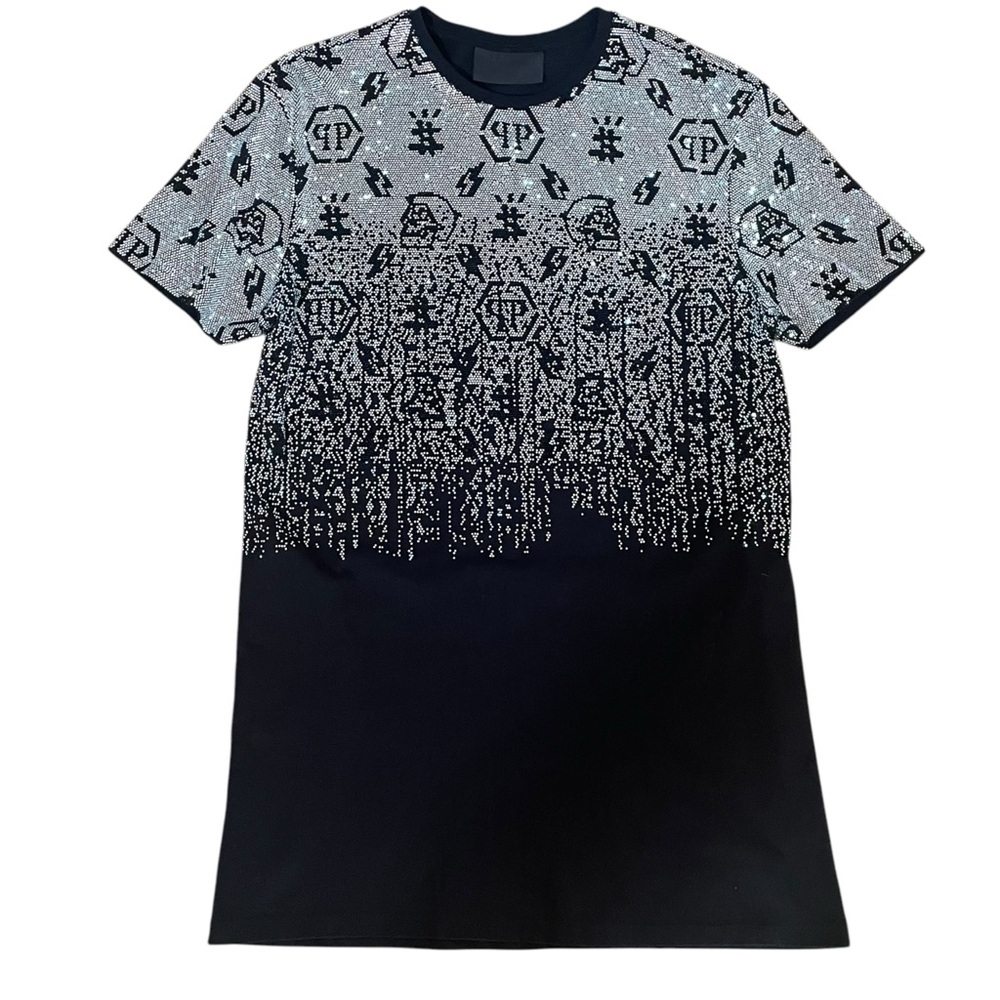 Philipp Plein Mini Dress M Crystal Embellished Skulls Black Short Sleeve